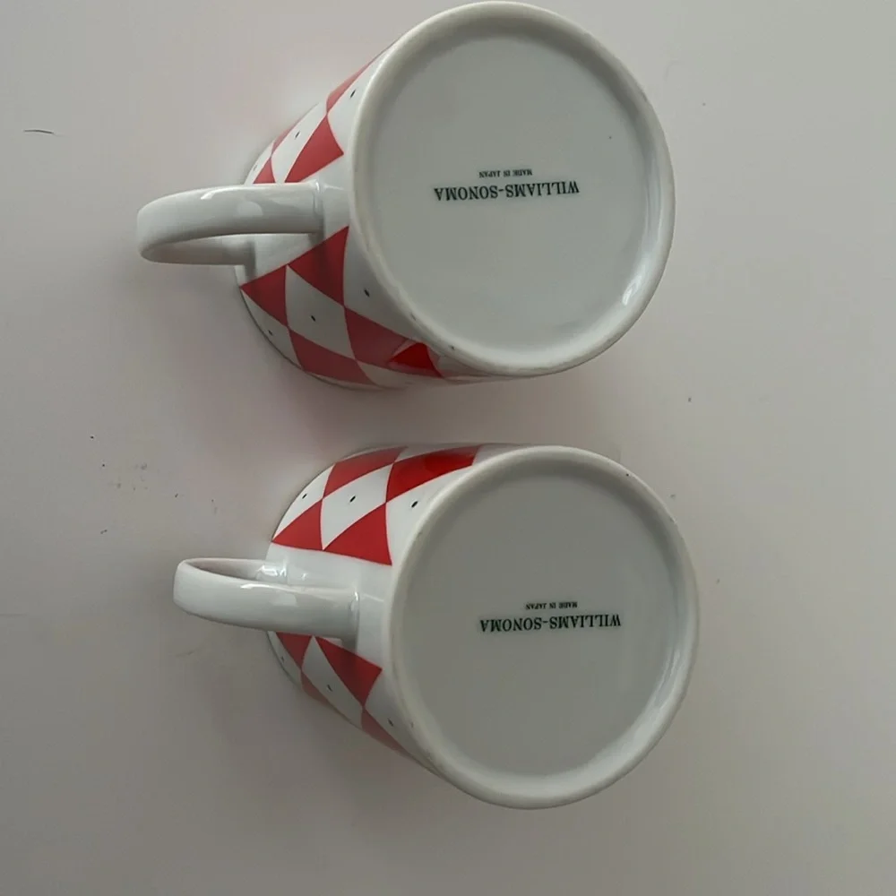 Williams Sonoma Porcelain Harlequin Red Diamond Mugs Set of 2
